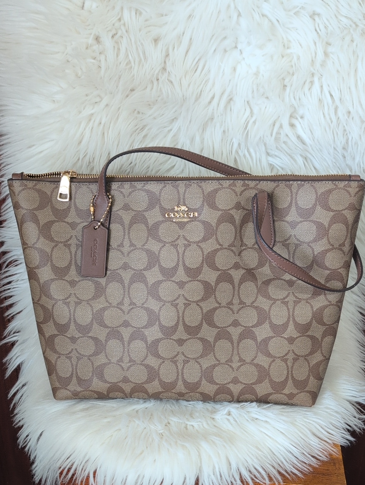 Coach Brown Signature Canvas Tote With Gold Hardware